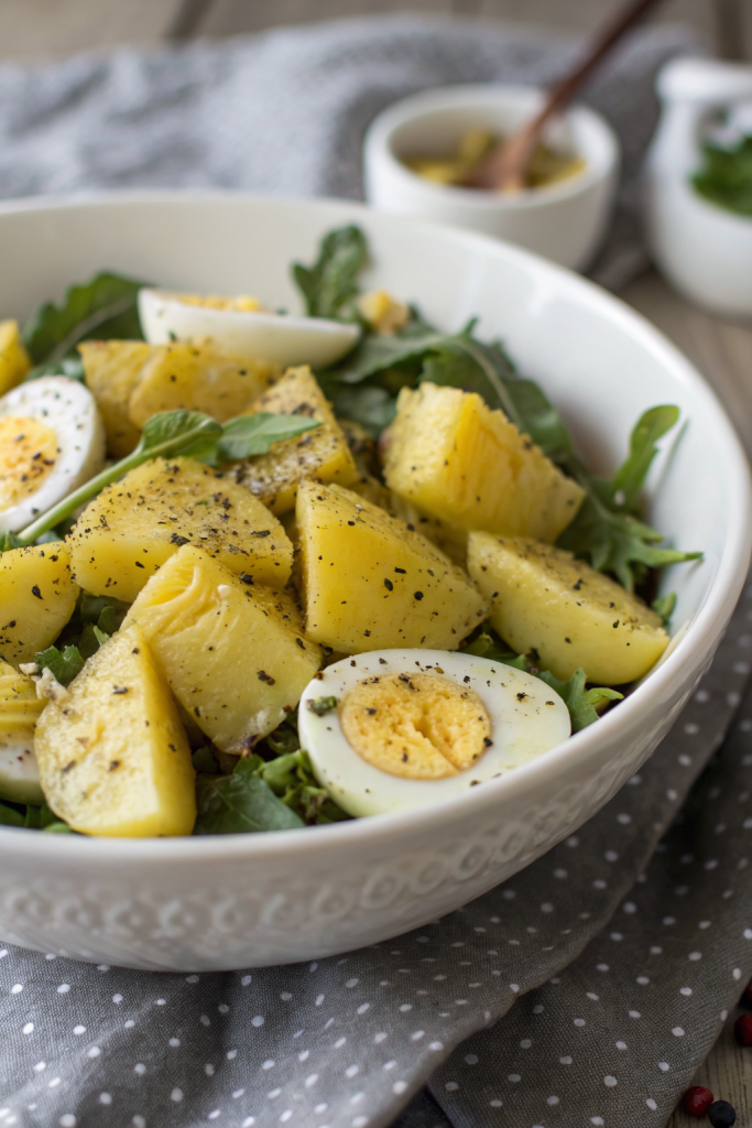 Garlic Roasted Potato Spinach Salad with Eggs
