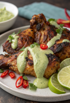 Peruvian Grilled Chicken with Creamy Green Sauce